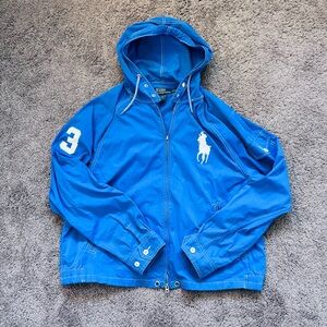 Polo Ralph Lauren Big Pony Hooded Windbreaker Jacket Blue XL Swimwear 3 Sleeve